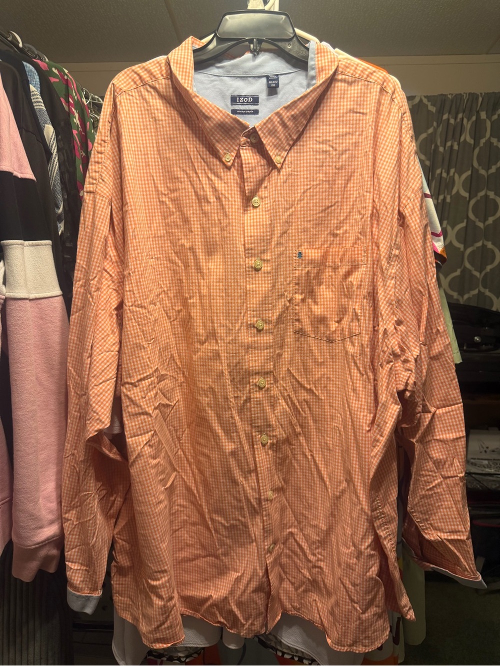 Izod Men's Orange Gingham Long-Sleeve Button-Down Shirt